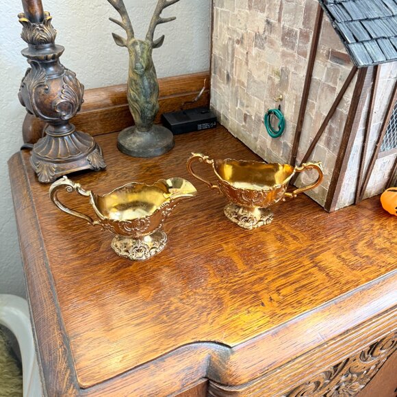 Vintage Gold Holiday Imports Crown Gold Heavy Sugar & Creamer - Picture 8 of 12